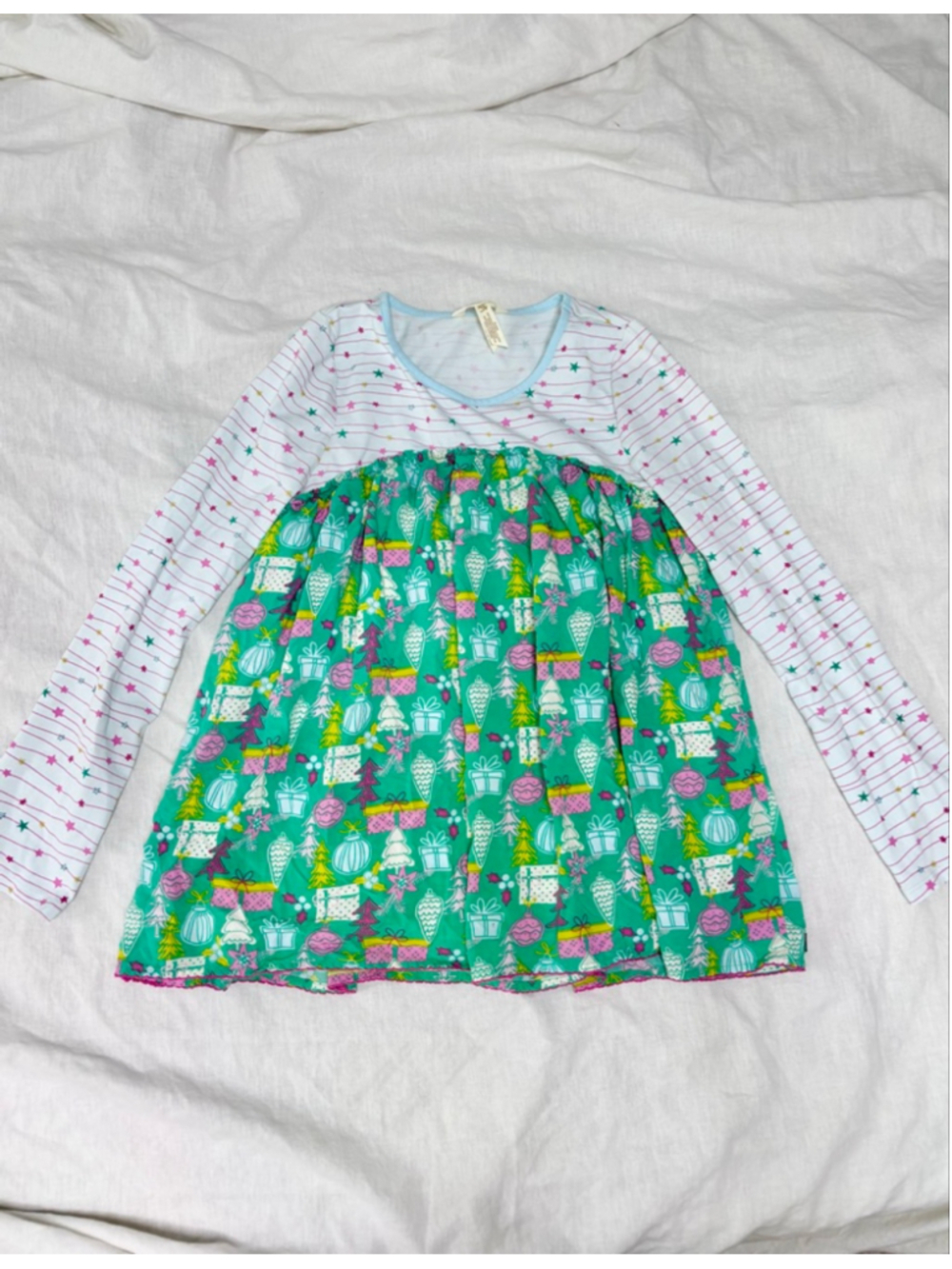 Girls Matilda Jane Peplum Top Size 14 Green White Christmas Print Cotton